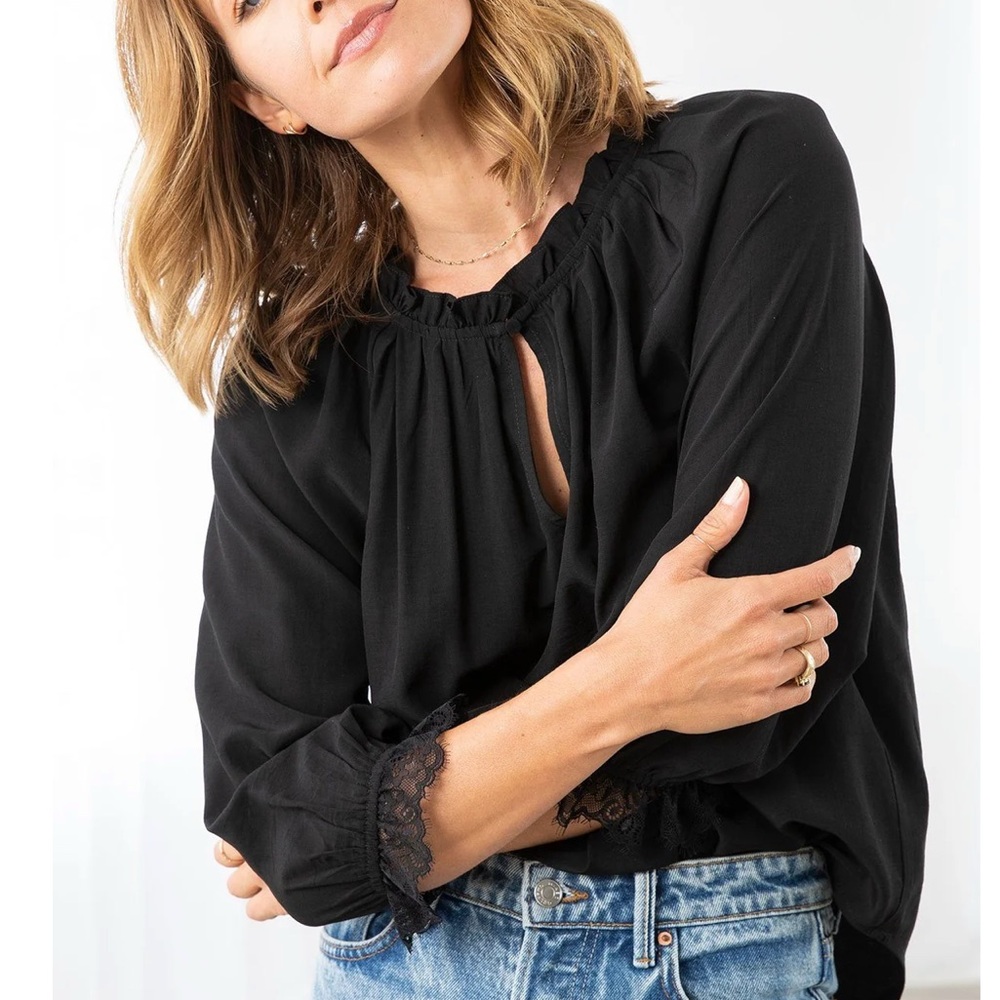 Lovestitch Black Blouse with Lace Trim